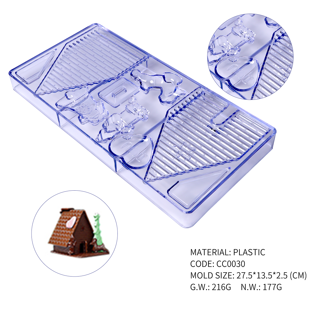 CC0030 Polycarbonate Christmas House Style A Shape Chocolate Mould DIY Baking Mold