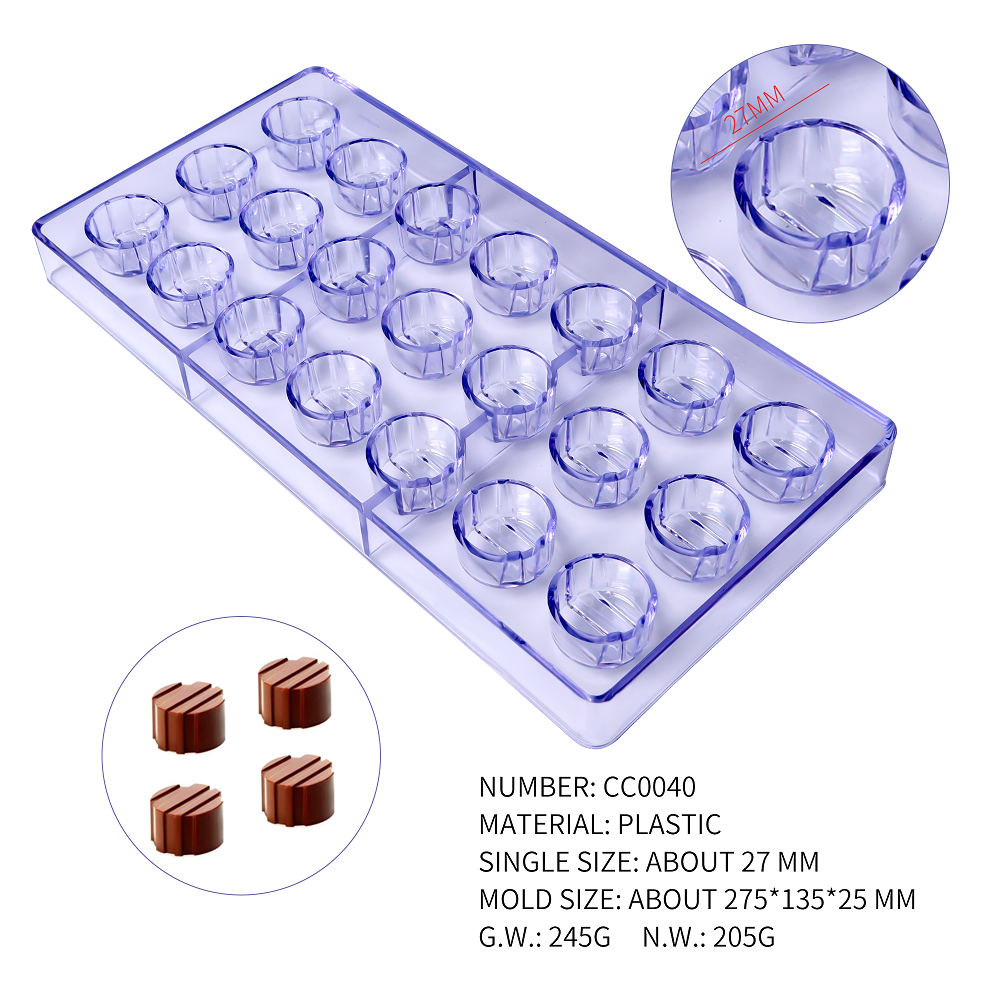 CC0040 Polycarbonate 21 Striped Cylindricals Shape Chocolate Mould DIY Baking Mold