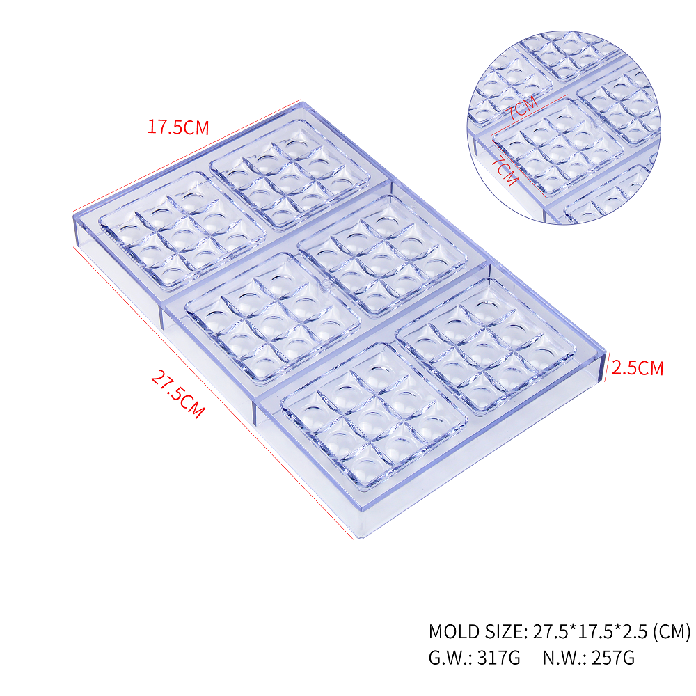 CC0094 Polycarbonate Squares with Rounds Shapes Chocolate Mould DIY Baking Mold