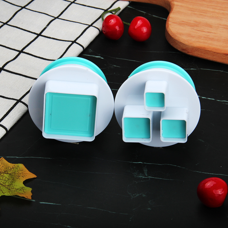 HB0310K 2pcs Plastic Square Shape Cutout Cookie Stamps/Molds set