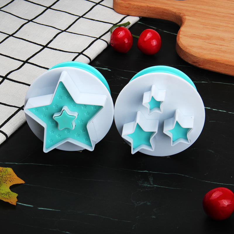 HB0310L 2pcs Plastic Star Shape Cutout Cookie Stamps/Molds set