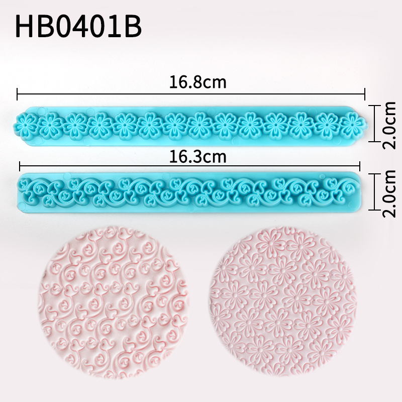 HB0401B New 2pcs Plastic Flower Patterns Press Cutter Ruler Mold set