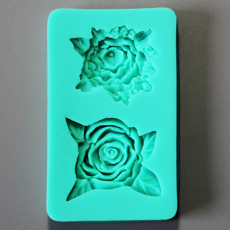 HB0871 New Pretty Two Rose flower silicone cake fondant mold