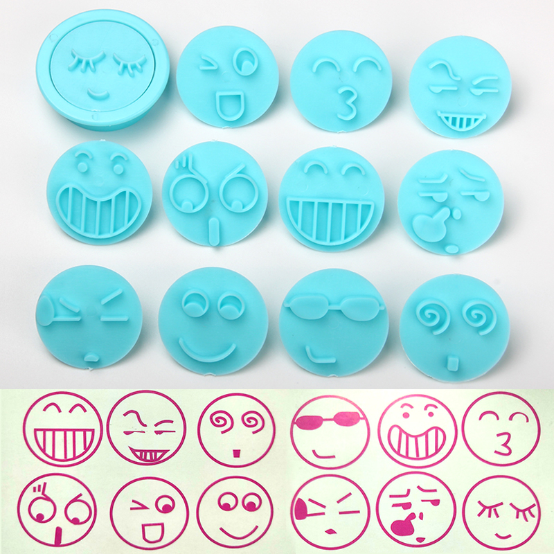 HB1094N Plastic 12pcs Emoticon Theme Shapes Cake Fondant Press Mold set