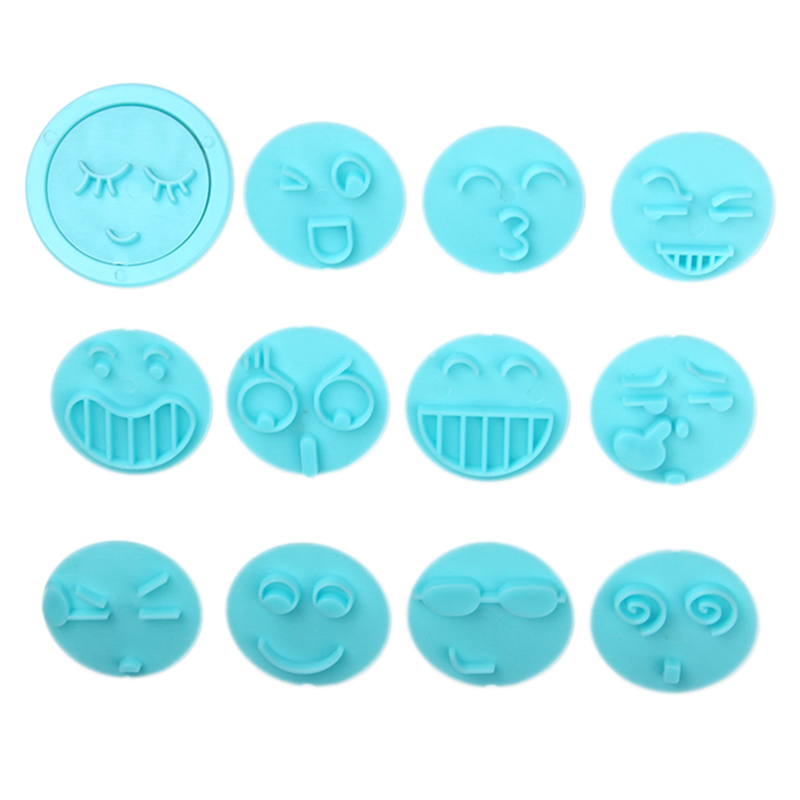 HB1094N Plastic 12pcs Emoticon Theme Shapes Cake Fondant Press Mold set