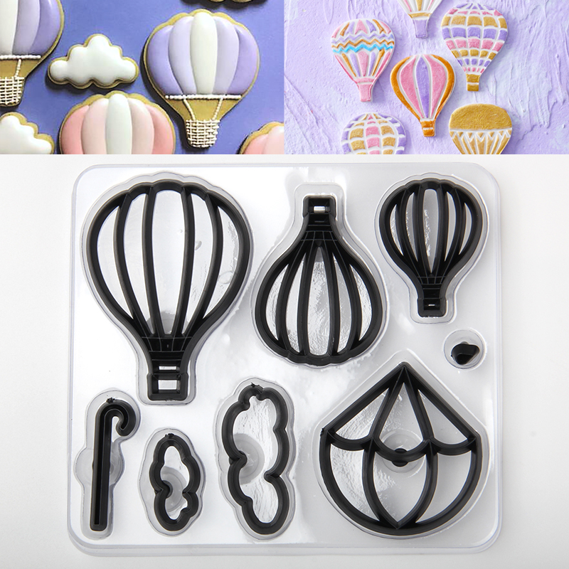 HB1099B Plastic 8pcs Hot Air Balloon Shape Cake Fondant Press Cookie Cutters Decoration Molds set
