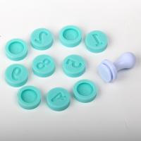 HB1057D Silicone 10pcs Bump Numbers Stamp Set with plastic press handle
