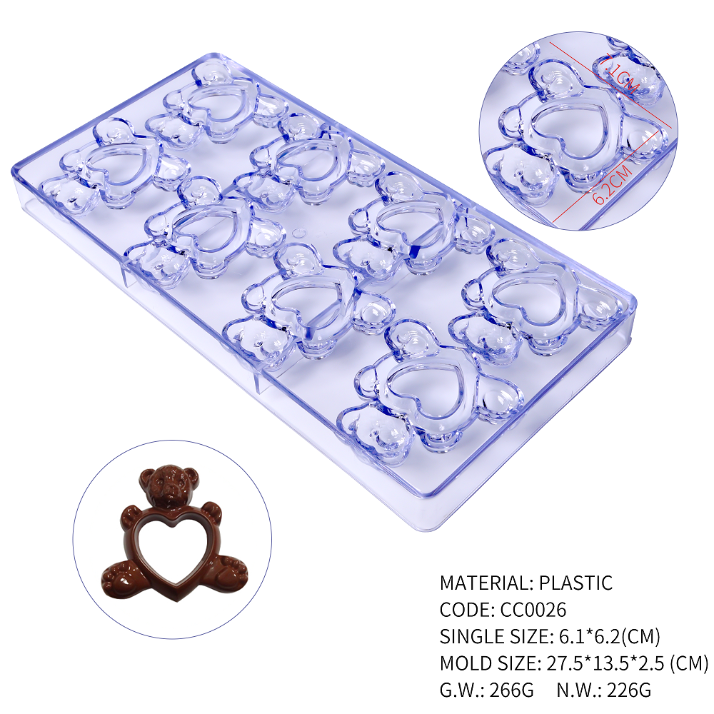 CC0026 Polycarbonate Loving Bear Shape Chocolate Mould DIY Baking Mold