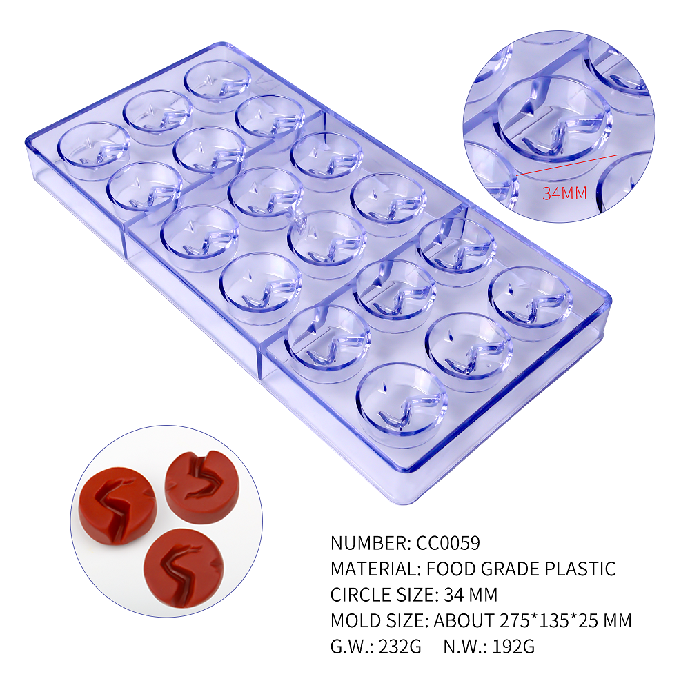 CC0059 Polycarbonate 18 Circles with inner symbols Shape Chocolate Mould DIY Baking Mold