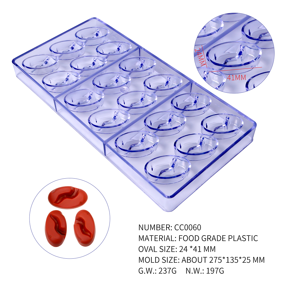 CC0060 Polycarbonate 18 Ovals with inner symbols Shape Chocolate Mould DIY Baking Mold