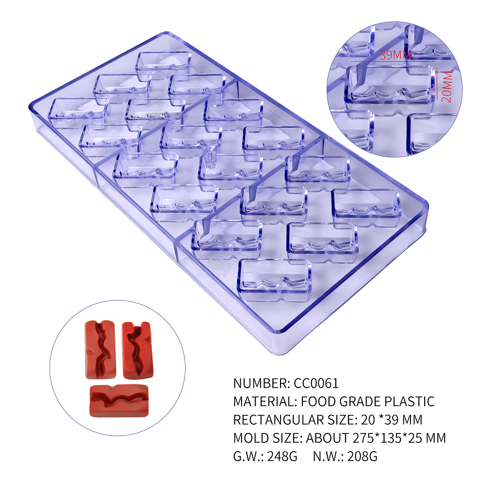 CC0061 Polycarbonate 18 Rectangles with inner symbols Shape Chocolate Mould DIY Baking Mold