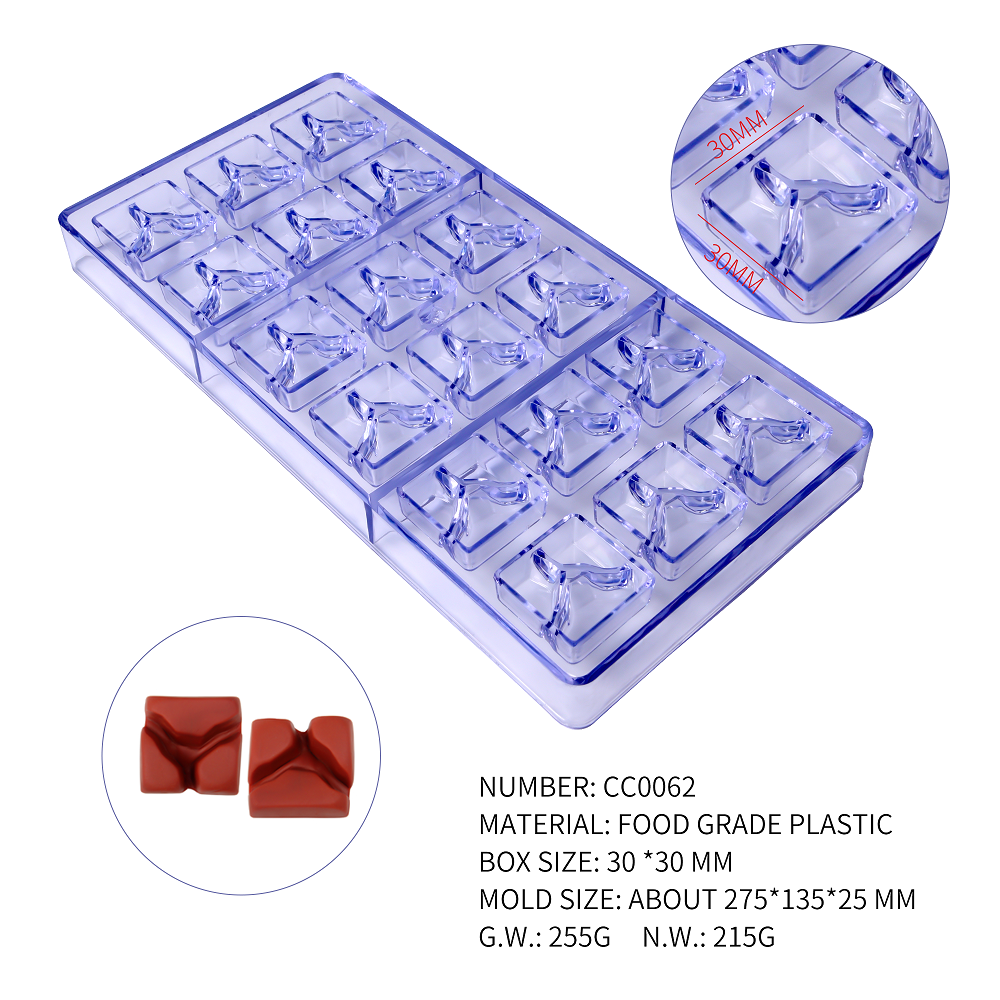CC0062 Polycarbonate 18 Squares with Y symbol Shape Chocolate Mould DIY Baking Mold