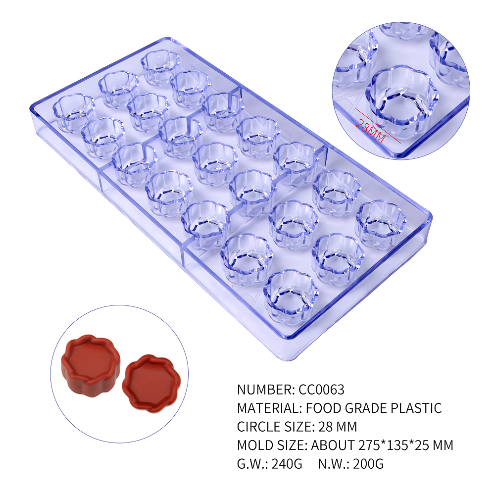 CC0063 Polycarbonate 18 Circles with Lace border Shape Chocolate Mould DIY Baking Mold