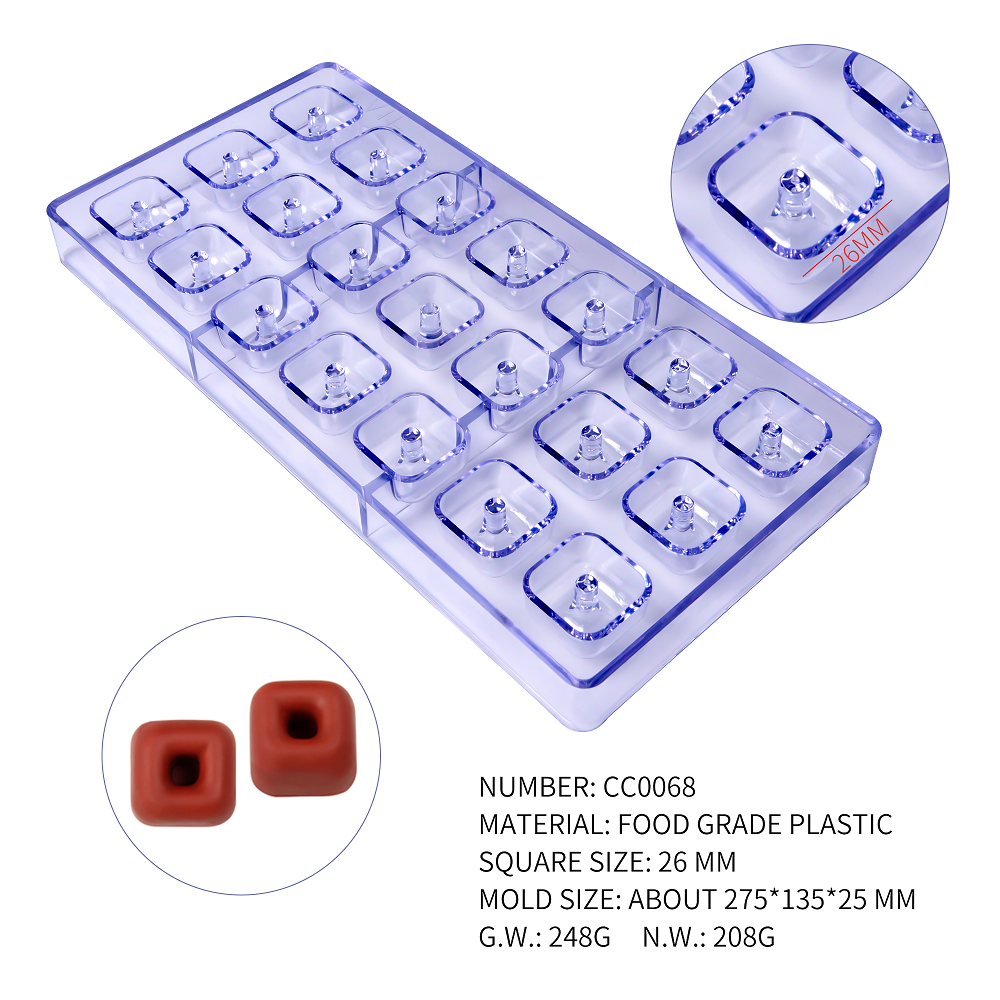 CC0068 Polycarbonate 21 Square with Pillars Shape Chocolate Mould DIY Baking Mold