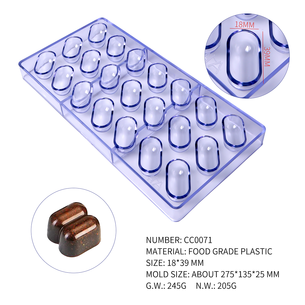 CC0071 Polycarbonate 21 Oval Shape Chocolate Mould DIY Baking Mold