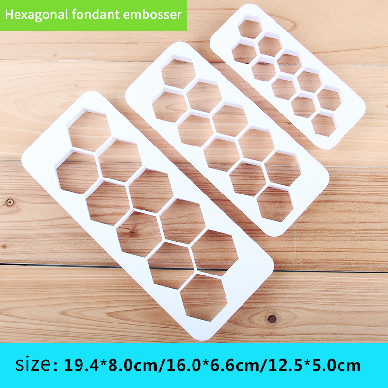 HB0177B Plastic 3pcs hexagon fondant embosser set
