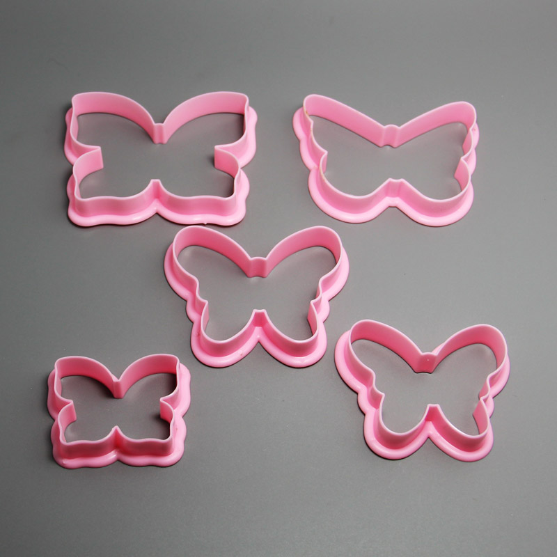 HB0207 Plastic 5pcs Pink Butterfly shape cookie cutters set fondant mold