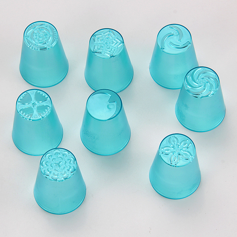 HB0226A 8pcs Plastic Cake Decorating Nozzles with Thri-color Coupler&Pastry Bags