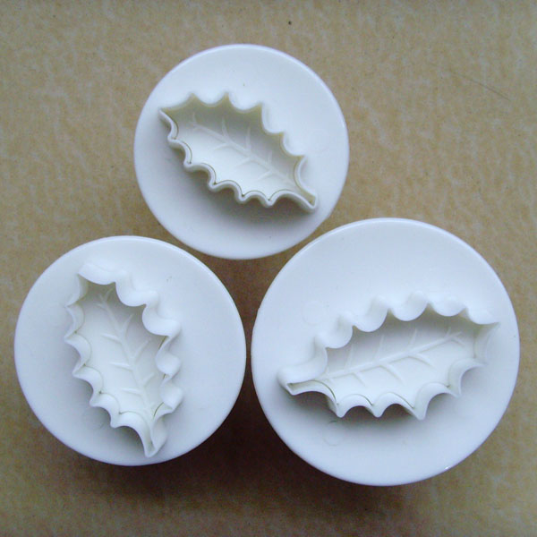 HB0367 Plastic 3pcs leaf thorn shaped cake fondant plunger cutters mold set