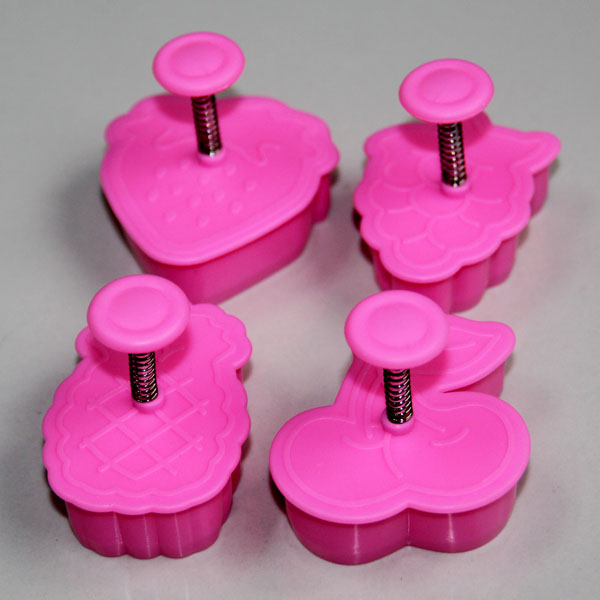 HB0397 Plastic 4pcs pink fruit shape cutter set cookie cutters chocolate mold