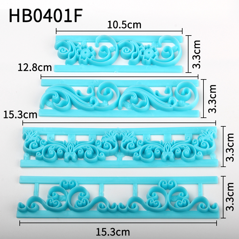 HB0401F New 4pcs Plastic Different Flowers Patterns Press Cutter Ruler Mold set