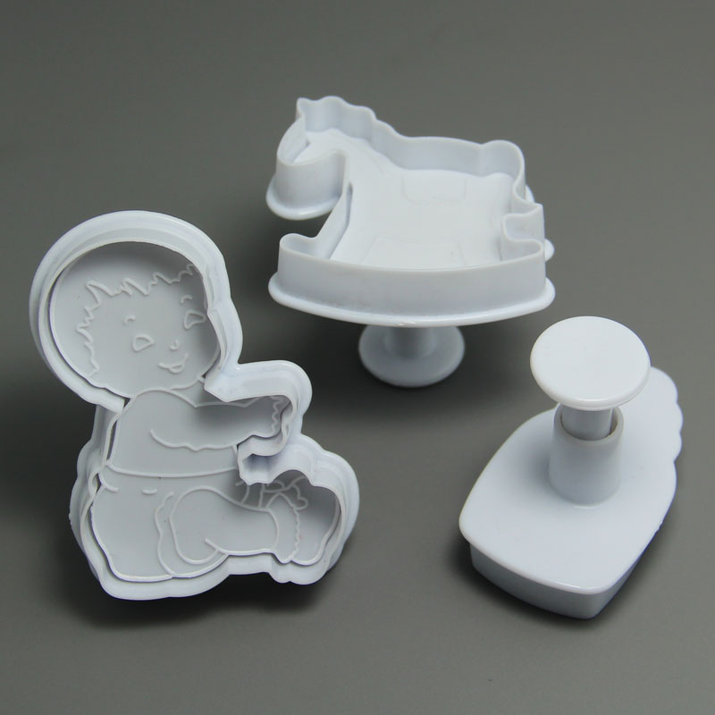 HB0645 3pcs Plastic Baby Shower Plunger Cutter Set