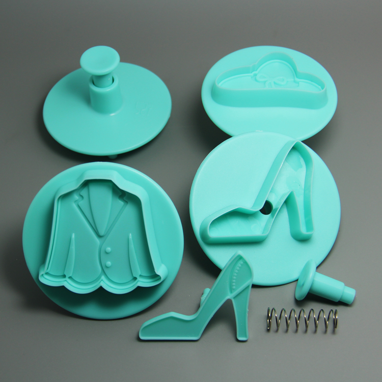 HB0696 pcs(hat,shoe,jacket,shirt)plastic cake fondant molds set