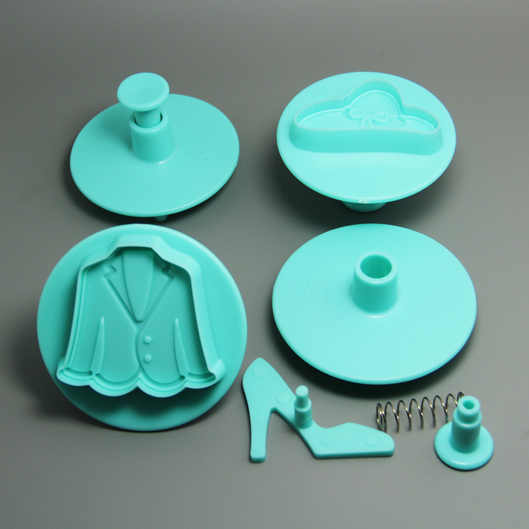 HB0696 pcs(hat,shoe,jacket,shirt)plastic cake fondant molds set