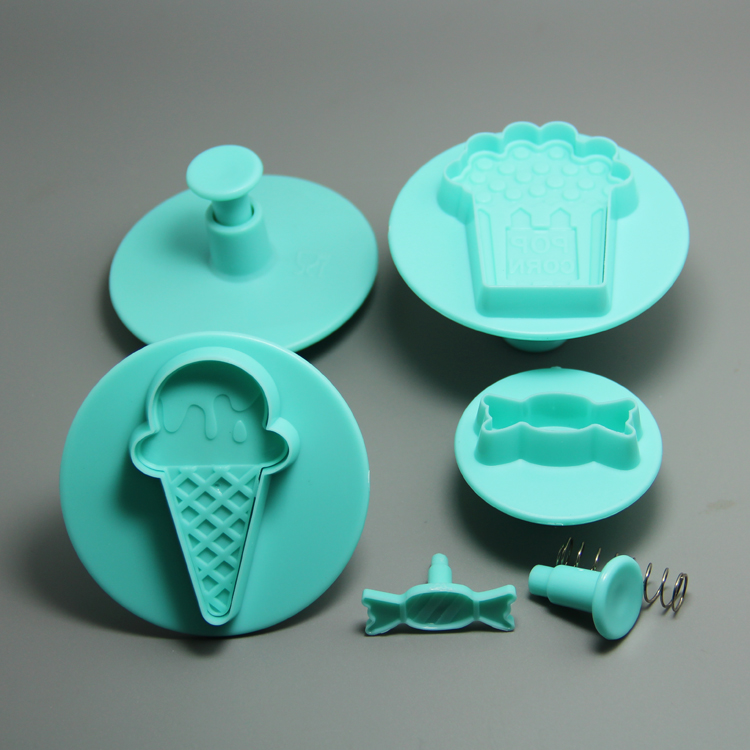 HB0697 Plastic 4pcs Sweet Ice Cream Candy shaped Halloween fondant Plunger Cutter set