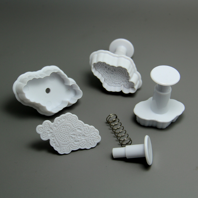 HB0764 Plastic 4pcs rose shaped cookie plunger cutter/mold set
