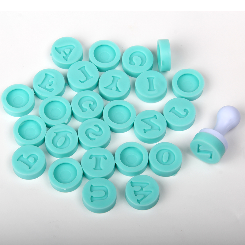 HB1057F 26pcs Silicone Bump Uppercase Letters Stamp Set with plastic press handle