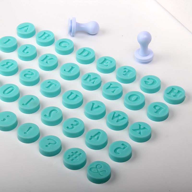 HB1057G 40pcs Silicone Bump Uppercase Letters/Numbers/Symbols Stamp Set with plastic press handle