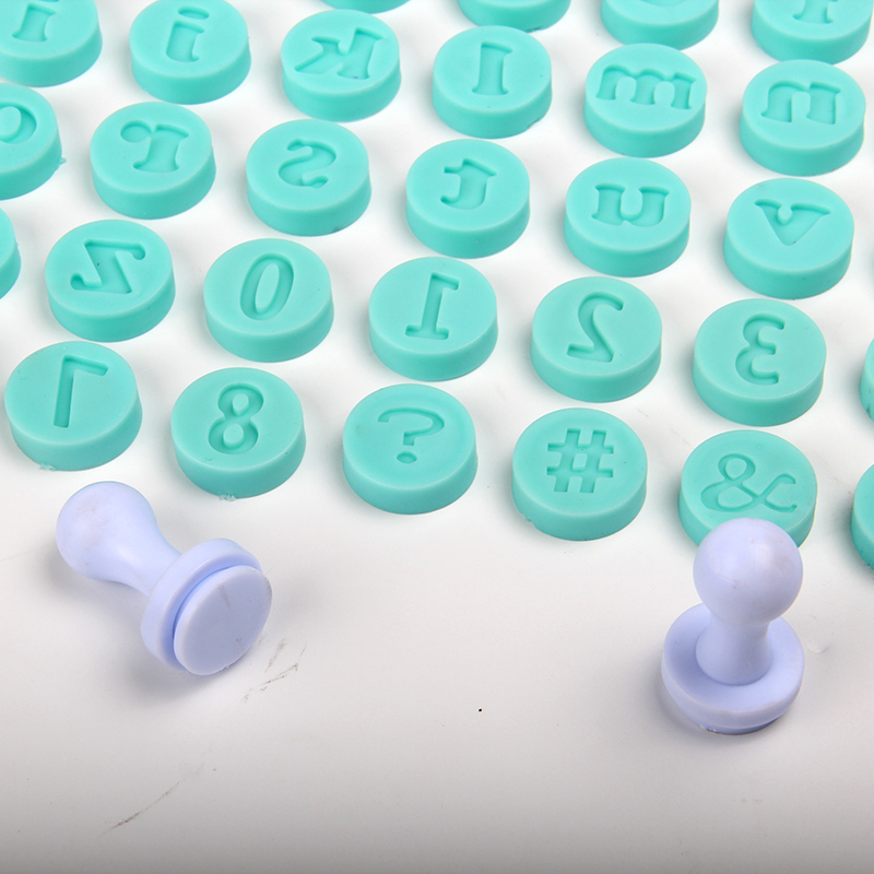 HB1057H 40pcs Silicone Bump Lowercase Letters/Numbers/Symbols Stamp Set with plastic press handle