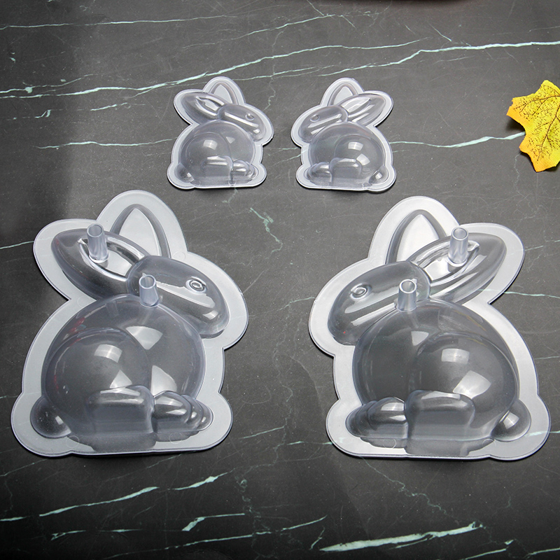 HB1059I Plastic 2pcs Transparent Big&Small Rabbits Shapes Chocolate Mould