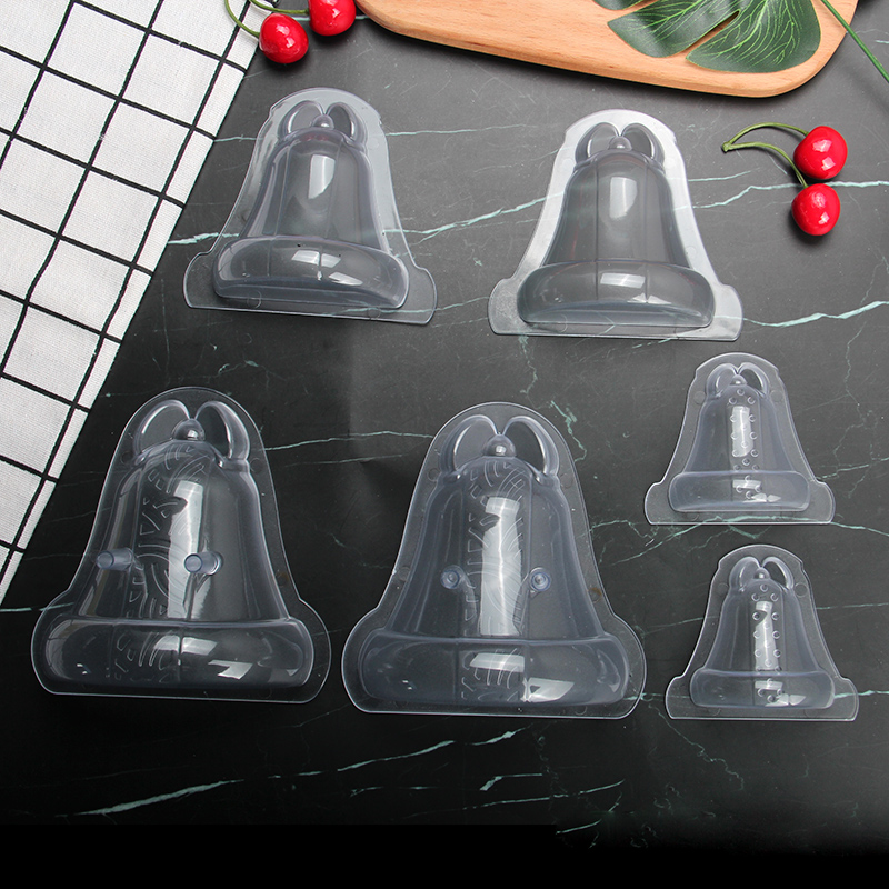 HB1059L Plastic 3pcs Transparent Bells Shape Chocolate Mould