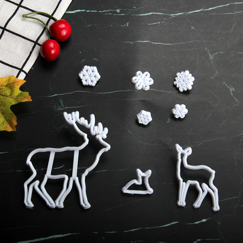 HB1101L Plastic Deer&Snowflake Shapes Cake Fondant Press Mold set