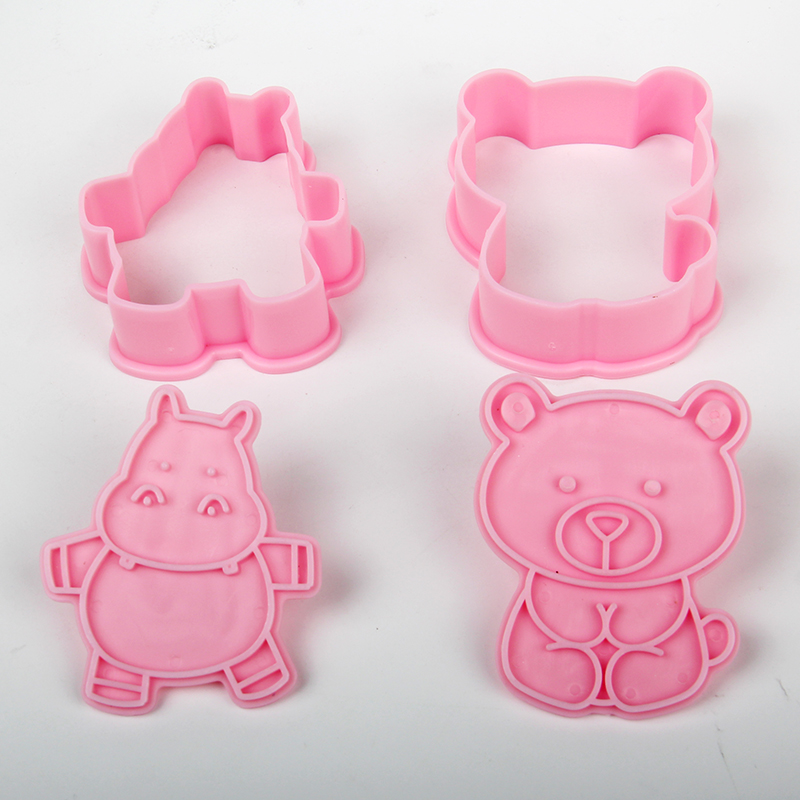 HB104F Plastic 4pcs Animal Series(Bear/Lion/Elephant/Hippo) Cookie Molds set