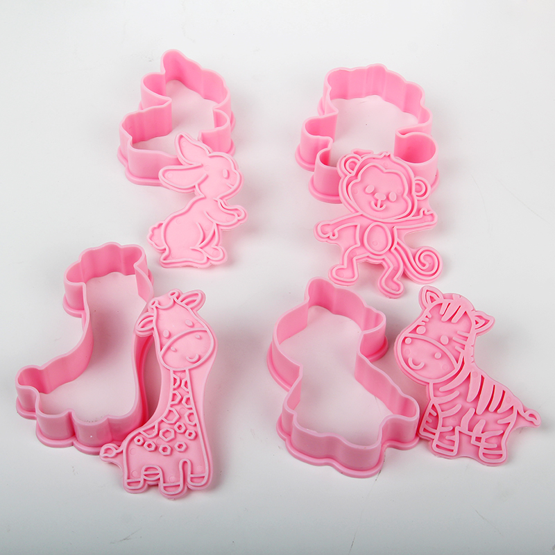 HB104G Plastic 4pcs Animal Series(Rabbit/Monkey/Giraffe/Zebra) Cookie Molds set