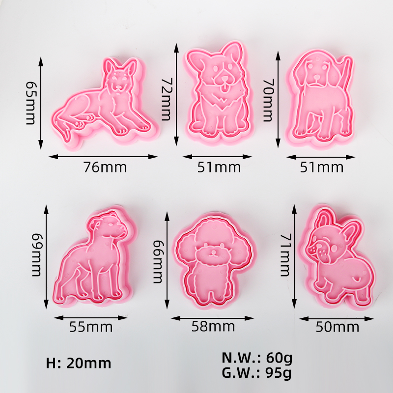 HB104I Plastic 6pcs Dog Series Cookie Molds set