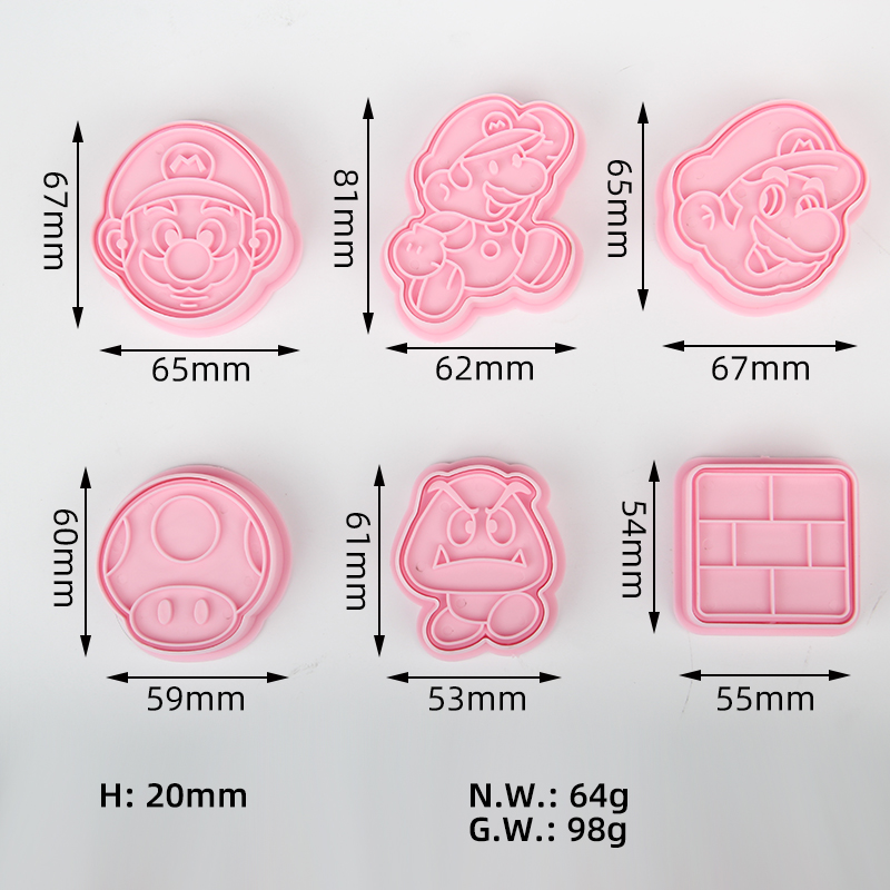 HB104K Plastic 6pcs Super Mario Series Cookie Molds set